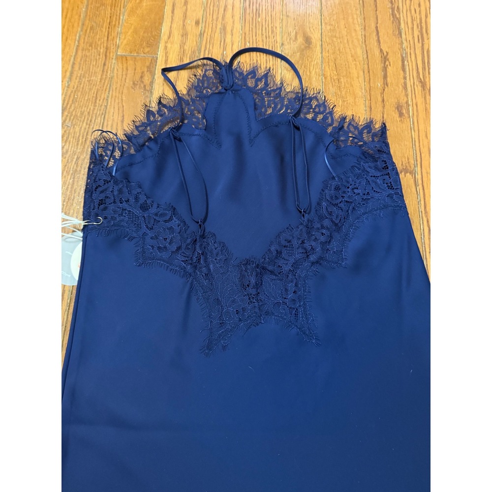 Camila Coelho Royal Blue Lace Trim Asymmetrical Midi Dress Halter Neck NWT - Picture 4 of 5